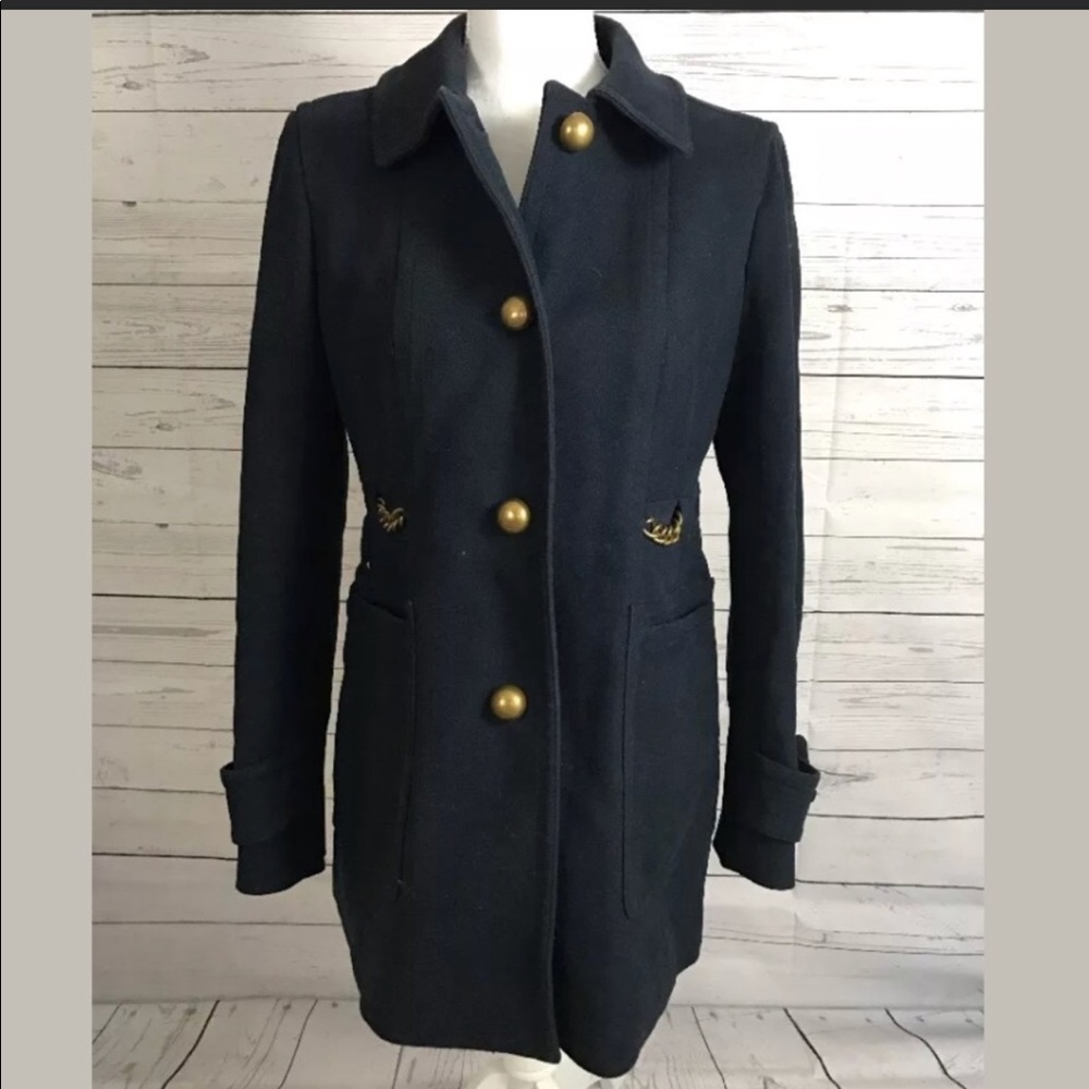 Ann Taylor Loft Military Style Jacket Navy Blue 6